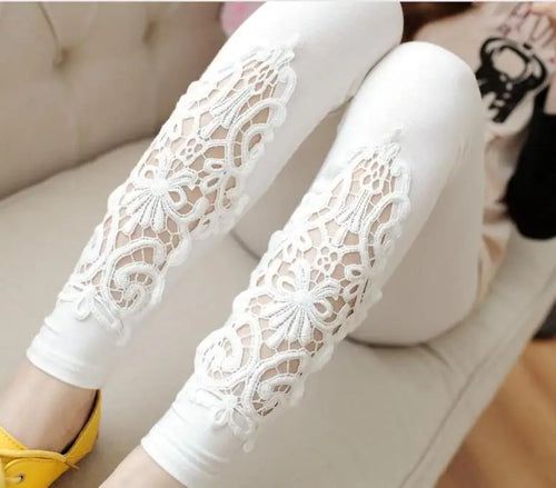 LJCUIYAO Women Leggings Diamond Lace Hollow Out Fitness Elastic Waist