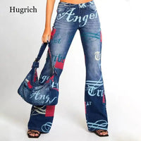 Thumbnail for Fashion Letter Pattern Jeans Women Blue Vintage Streetwear Denim