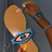 Thumbnail for Female Rhinestone Eyes Slides Fashion Round Toe Flat Slippers