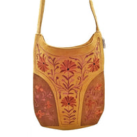 Thumbnail for Handmade Suede Floral Design Embroidered Leather Satchel Bag