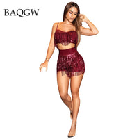 Thumbnail for Sequined Tassel Two Piece Set Women Dance Clothing Spaghetti Strap