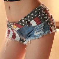 Thumbnail for Women's Low-rise American Flag Print Ripped Denim Shorts Jeans Mini