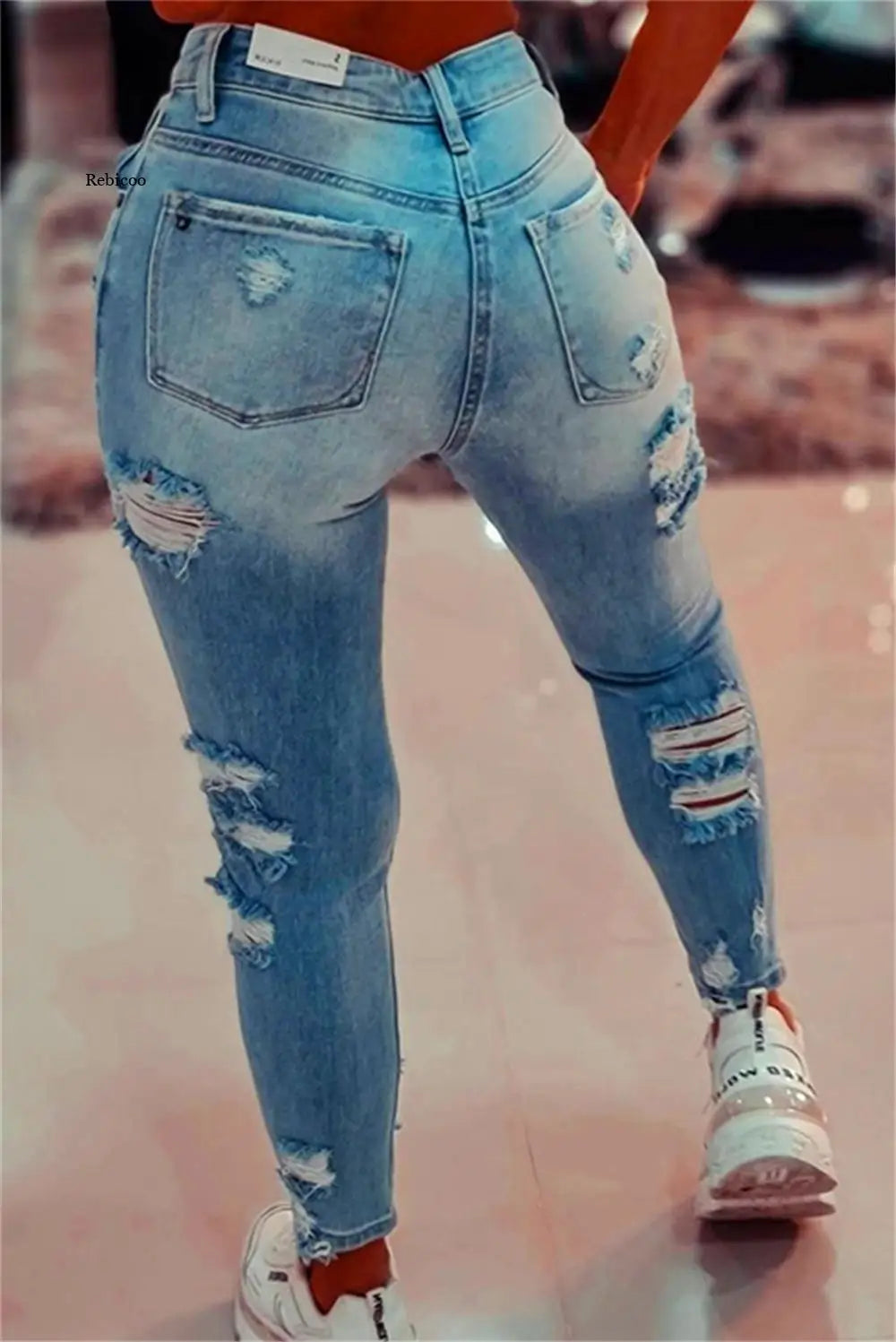 Women Ripped Cut Out Jeans Sexy Hole Hollow Out Stretch Skinny