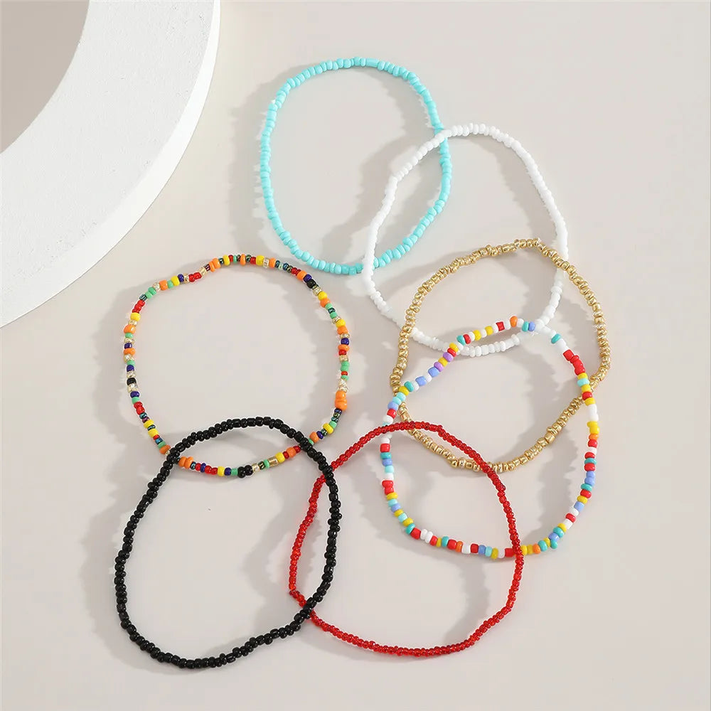 7Pcs/Set Bohemian Multicolor Beaded Chain Anklet Bracelet Set for