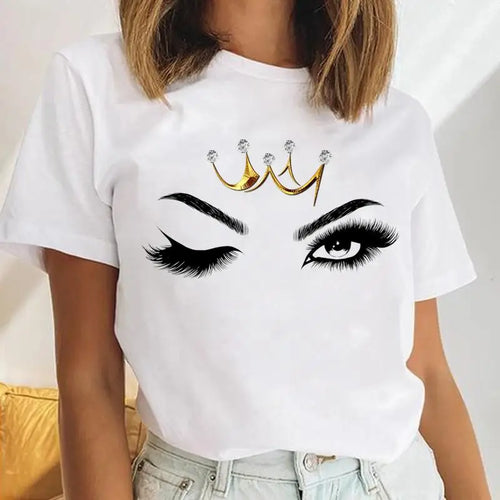 Women Eyelash Beach Holiday Cute 2021 Female Short Sleeve Cartoon