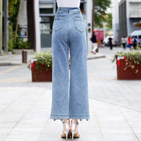 Thumbnail for High Waist Wide Leg Denim Pants Women Fashion Hollow Lace Patchwork