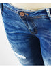 2045 Youaxon Women`s Fashion Blue Low Rise Skinny Distressed Washed