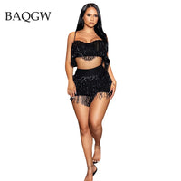 Thumbnail for Sequined Tassel Two Piece Set Women Dance Clothing Spaghetti Strap