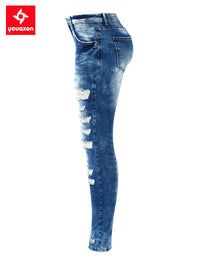 Thumbnail for 2045 Youaxon Women`s Fashion Blue Low Rise Skinny Distressed Washed