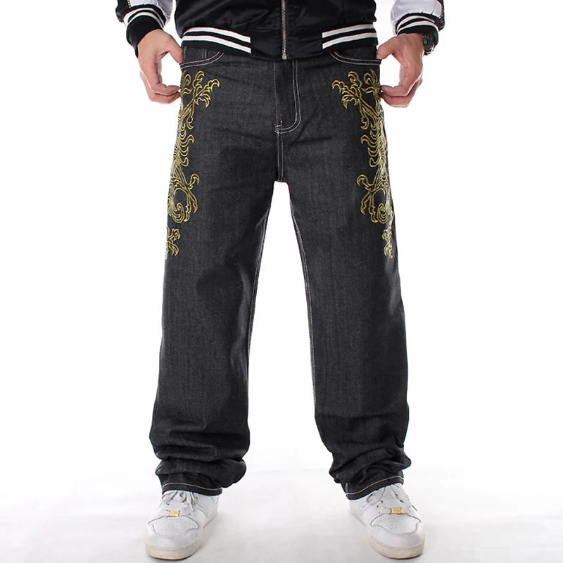 Hiphop jeans streetwear Men's embroidery straight loose casual pants