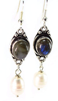 Thumbnail for Labradorite & Pearl Drop Earrings