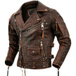Motorcycle Cowhide Genuine Leather Jacket Men Slim Stone Milled Retro