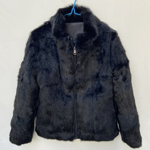 Women Genuine Rabbit Fur Coats Solid Female Stand Collar Rex Rabbit