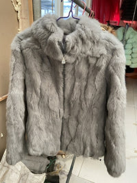 Thumbnail for Women Genuine Rabbit Fur Coats Solid Female Stand Collar Rex Rabbit