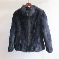 Thumbnail for Women Genuine Rabbit Fur Coats Solid Female Stand Collar Rex Rabbit