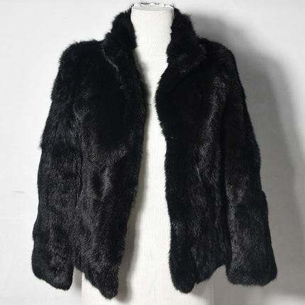 Women Genuine Rabbit Fur Coats Solid Female Stand Collar Rex Rabbit