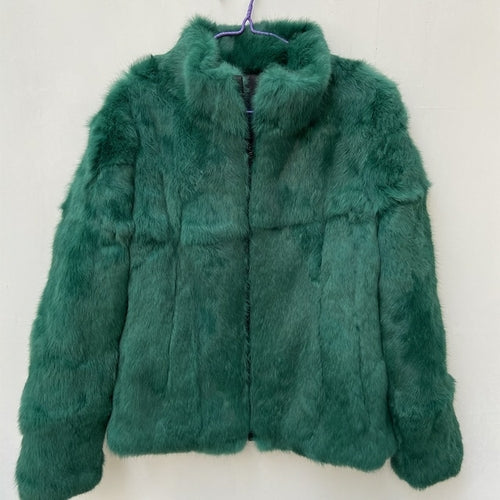 Women Genuine Rabbit Fur Coats Solid Female Stand Collar Rex Rabbit