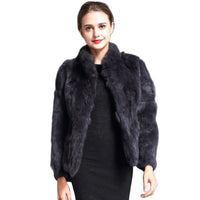 Thumbnail for Women Genuine Rabbit Fur Coats Solid Female Stand Collar Rex Rabbit