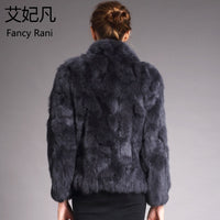 Thumbnail for Women Genuine Rabbit Fur Coats Solid Female Stand Collar Rex Rabbit