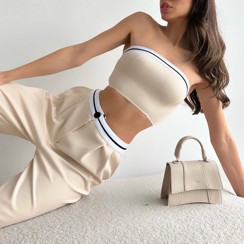 Women's Fashion Casual Exercise Vest Tube Top High Waist Wide Leg Pants Suit