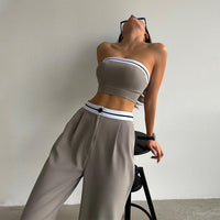 Thumbnail for Women's Fashion Casual Exercise Vest Tube Top High Waist Wide Leg Pants Suit