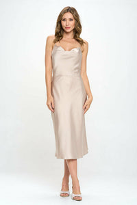 Thumbnail for Satin Bias Midi Dress with Criss Cross Back