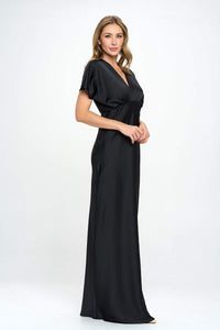 Thumbnail for Satin Solid Deep V neck Formal Dress