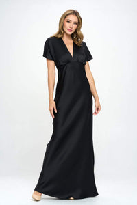 Thumbnail for Satin Solid Deep V neck Formal Dress