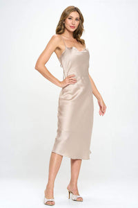 Thumbnail for Satin Bias Midi Dress with Criss Cross Back