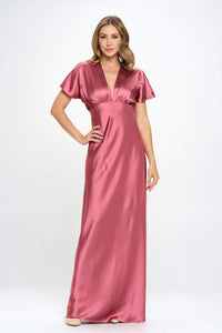 Thumbnail for Satin Solid Deep V neck Formal Dress