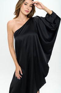 Thumbnail for Satin Oversize One Shoulder Asymmetrical Dress