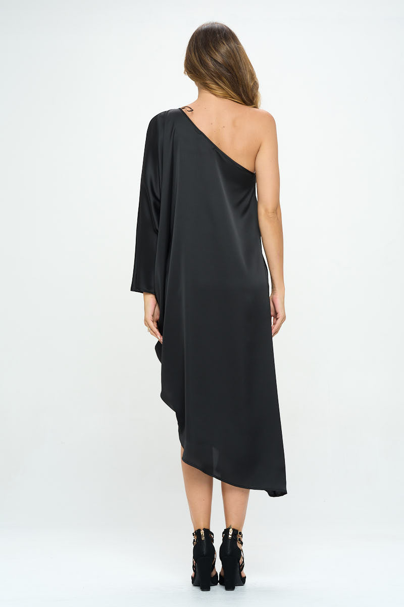 Satin Oversize One Shoulder Asymmetrical Dress