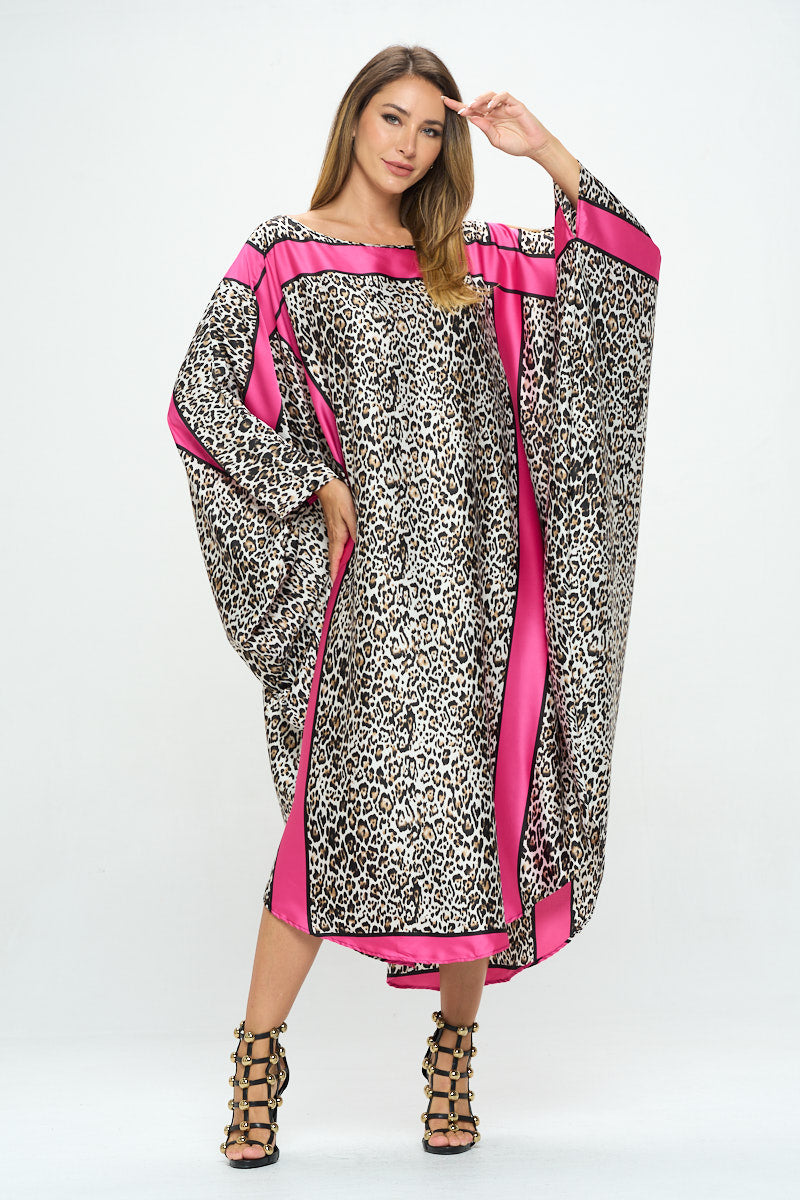 Stretch Satin Animal Print Oversize Dress