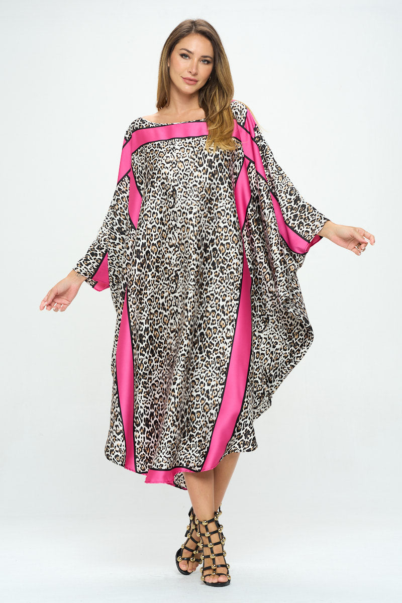 Stretch Satin Animal Print Oversize Dress