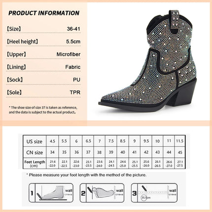 GOGD Luxury New 2023 Fashion Women's Shiny Ankle Boots Rhinestone