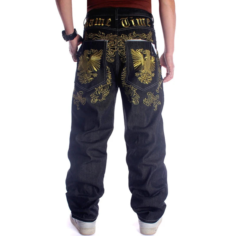 Hiphop jeans streetwear Men's embroidery straight loose casual pants