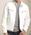 Men White Genuine Leather Jacket Slim Fit Biker Leather Coat Fashion