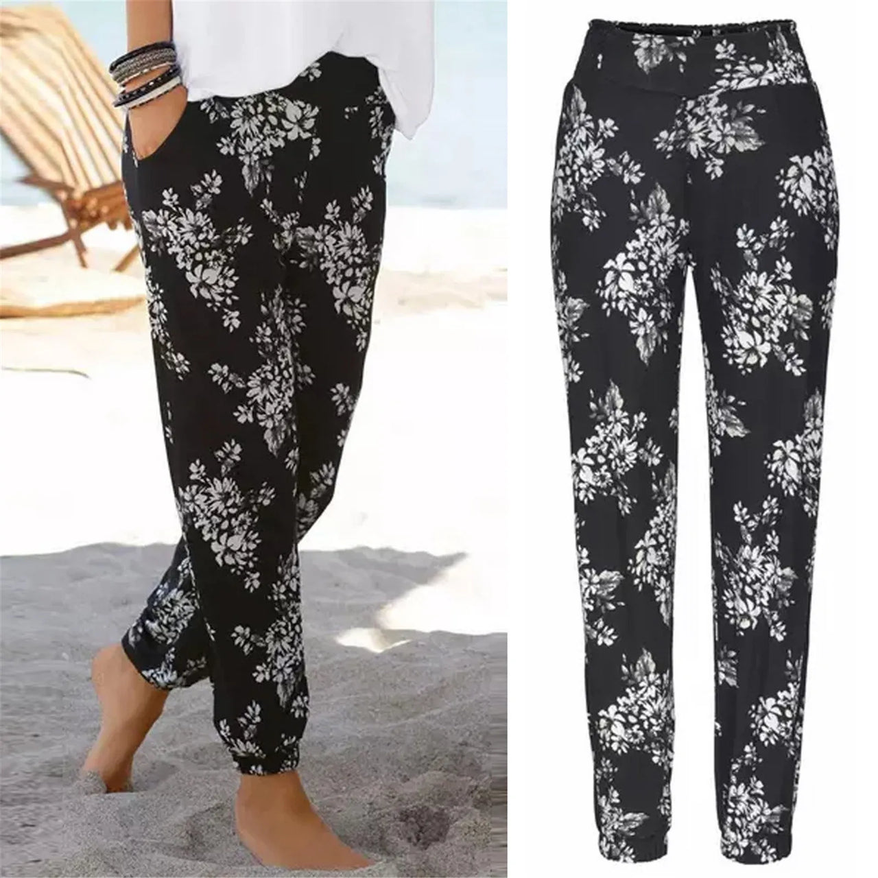 Floral Printing Beach Pants For Women 2023 Summer Boho Casual Trousers