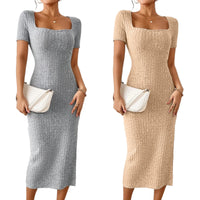 Thumbnail for Women Ribbed Midi Dress Soft Knitted Sexy Pencil Dress Casual Skinny