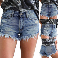 Thumbnail for Women's High Waisted Denim Shorts Summer Pocket Ripped Hem Frayed