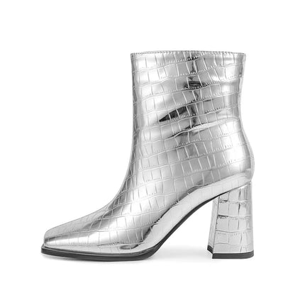 2024 Autumn New Fashion Silver Stone Pattern Ankle Boots for Women