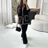 Thumbnail for Women Elegant 2 Piece Set Contrast Color Patchwork Long Sleeve Jacket