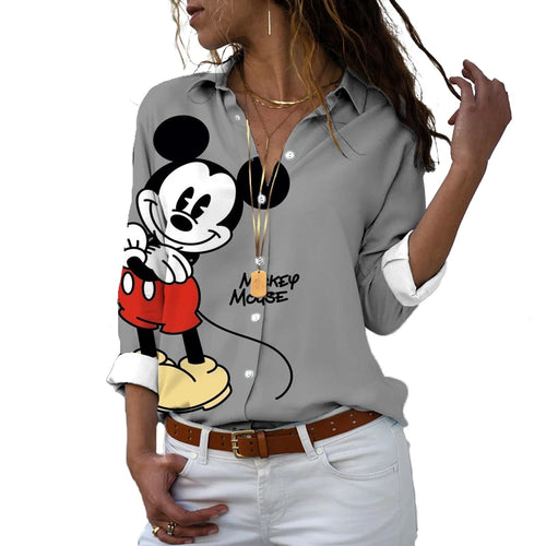 New 2024 Disney Harajuku Slim Fit 3D Print Women's Button Up Long