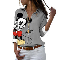 Thumbnail for New 2024 Disney Harajuku Slim Fit 3D Print Women's Button Up Long