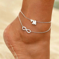 Thumbnail for Bohemia A-Z Letter Initial Anklet For Women Silver Color Initial Heart