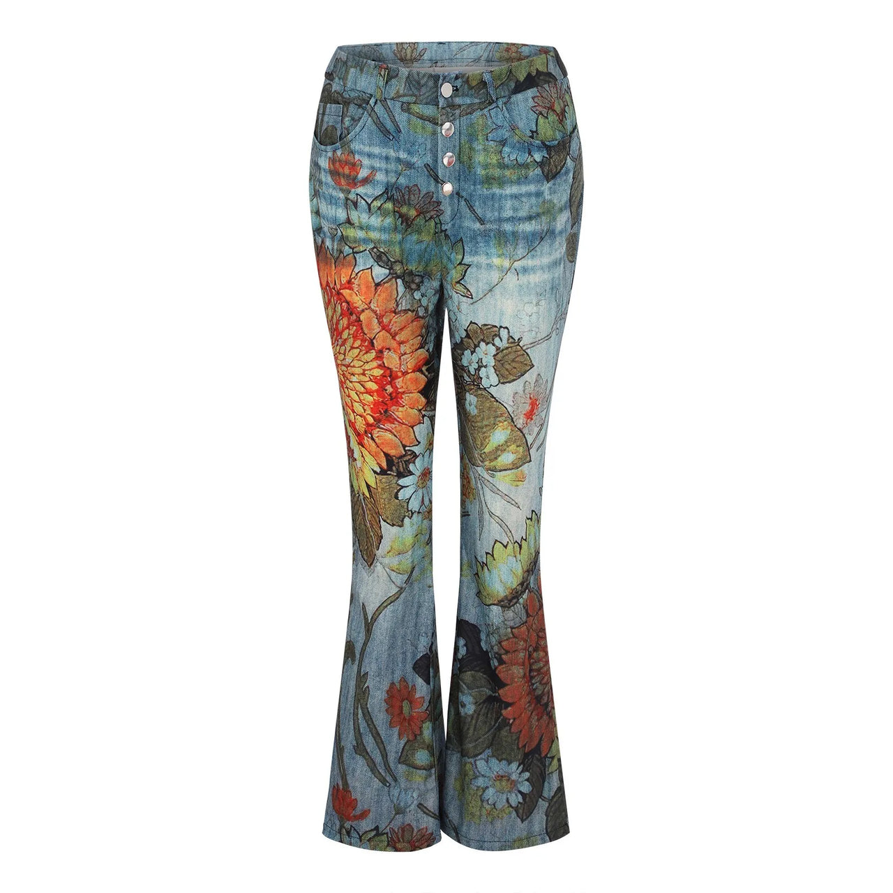 Women's Floral Printed Y2K Vintage Jeans Denim Pants Trousers