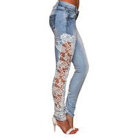 Thumbnail for Streetwear Jeans Long Pants Denim Lace Hollow Out Floral Appliques