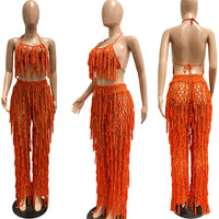 Thumbnail for Hollow Out Hand Crochet Tassel 2 Piece Sets Women Sexy Summer Beach