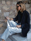 TRAFZA Trousers For Women Autumn Fashion Elegant Silver Elastic Waist
