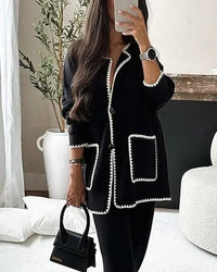 Thumbnail for Women Elegant 2 Piece Set Contrast Color Patchwork Long Sleeve Jacket